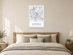 Victoria Street Map Poster at A1, as a poster, above a bed