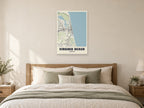 Virginia Beach Street Map Poster at A1, as a poster, above a bed
