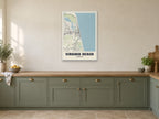 Virginia Beach Street Map Poster at A1, in a white frame, in a kitchen
