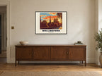 Wallingford Poster — St Peter's Church at A1, in a black frame, above a sideboard