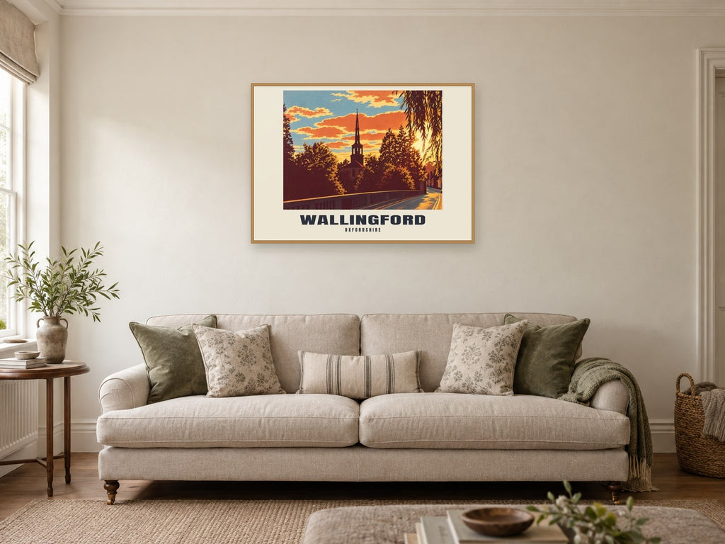 Wallingford Poster — St Peter's Church at A1, in a natural wood frame, in a sitting room