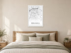 Walsall Town Centre Street Map Poster at A1, as a poster, above a bed