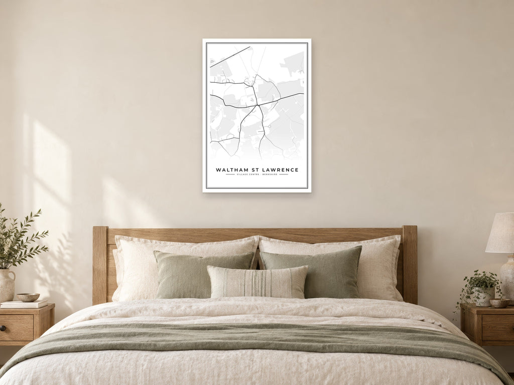 Waltham St Lawrence Village Centre Street Map Poster at A1, as a poster, above a bed