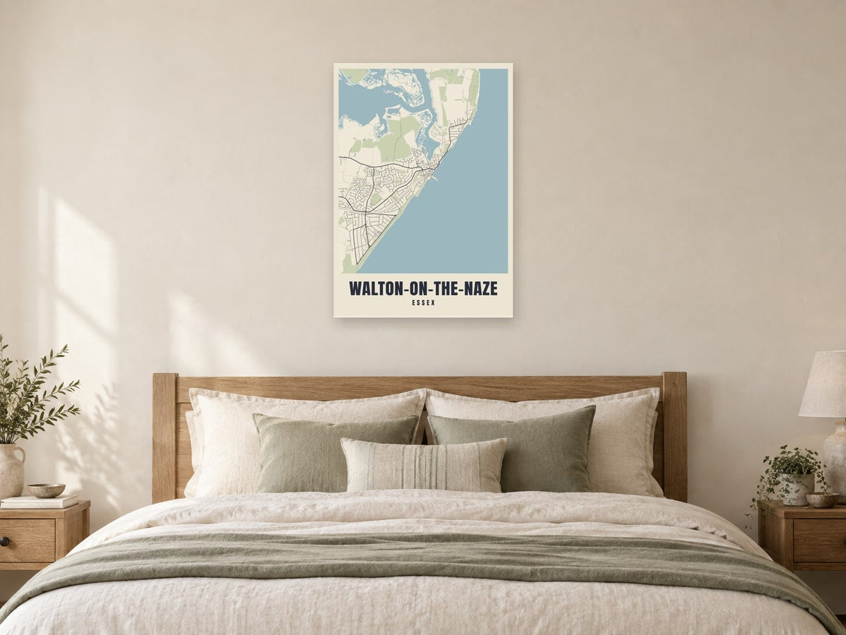 Walton-on-the-Naze Street Map Poster at A1, as a poster, above a bed