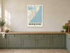 Walton-on-the-Naze Street Map Poster at A1, in a white frame, in a kitchen
