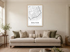 Walton Village Centre Street Map Poster at A1, in a natural wood frame, in a sitting room