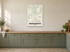Wargrave Street Map Poster at A1, in a white frame, in a kitchen