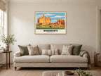 Warkworth Castle Poster at A1, in a natural wood frame, in a sitting room