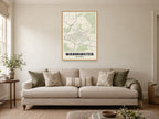 Warminster Street Map Poster at A1, in a natural wood frame, in a sitting room