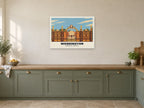 Warrington Town Hall Poster at A1, in a white frame, in a kitchen