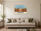 Warrington Town Hall Poster at A1, in a natural wood frame, in a sitting room