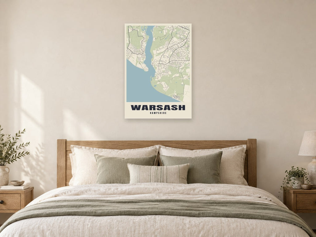 Warsash Street Map Poster at A1, as a poster, above a bed