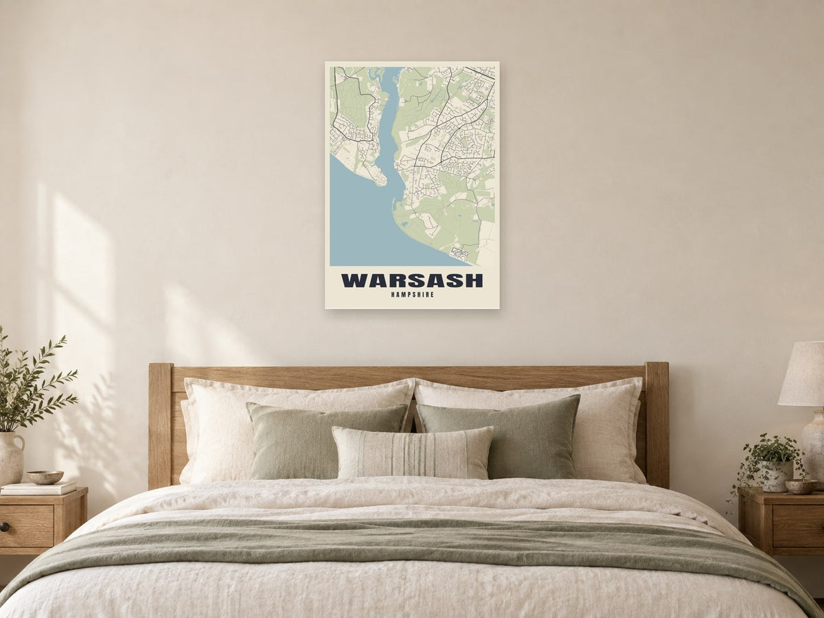 Warsash Street Map Poster at A1, as a poster, above a bed