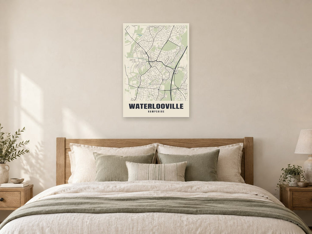 Waterlooville Street Map Poster at A1, as a poster, above a bed