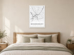 Wednesbury Town Centre Street Map Poster at A1, as a poster, above a bed