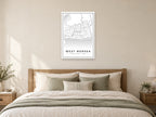 West Mersea Town Centre Street Map Poster at A1, as a poster, above a bed