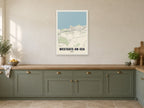 Westgate-on-Sea Street Map Poster at A1, in a white frame, in a kitchen