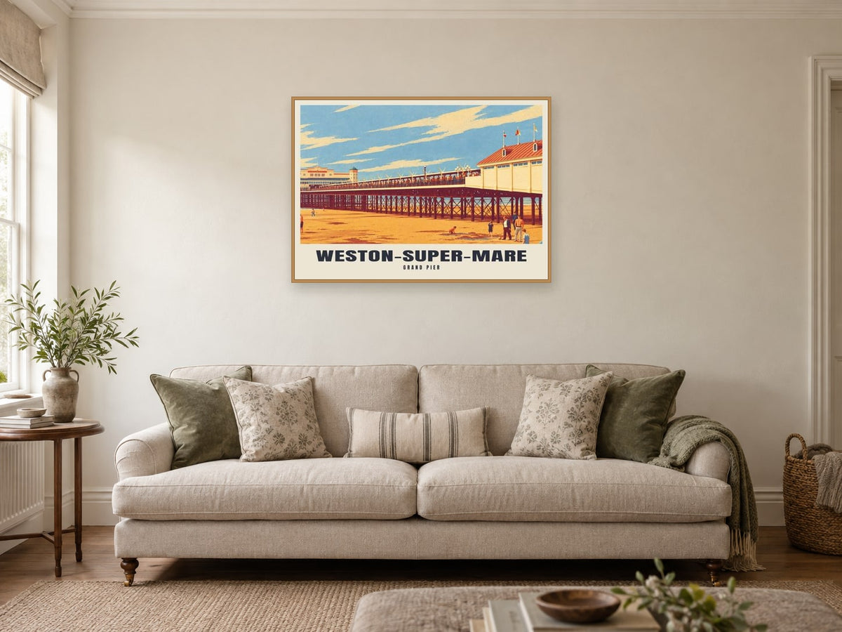 Grand Pier, Weston-super-Mare Poster at A1, in a natural wood frame, in a sitting room