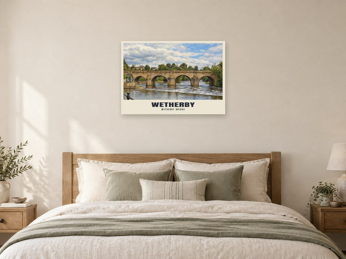 Wetherby Bridge Poster at A1, as a poster, above a bed