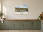 Wetherby Bridge Poster at A1, in a white frame, in a kitchen