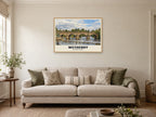 Wetherby Bridge Poster at A1, in a natural wood frame, in a sitting room