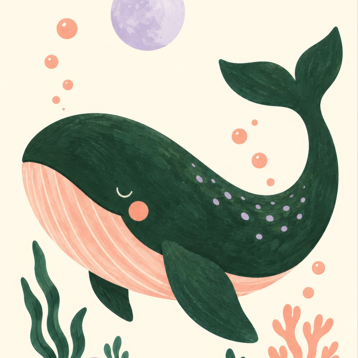Whale & the Moon Children’s Print — square composition