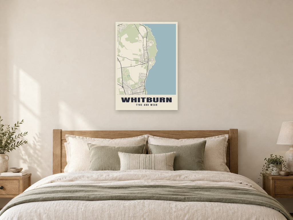 Whitburn Street Map Poster at A1, as a poster, above a bed