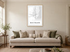 Whitburn Village Centre Street Map Poster at A1, in a natural wood frame, in a sitting room