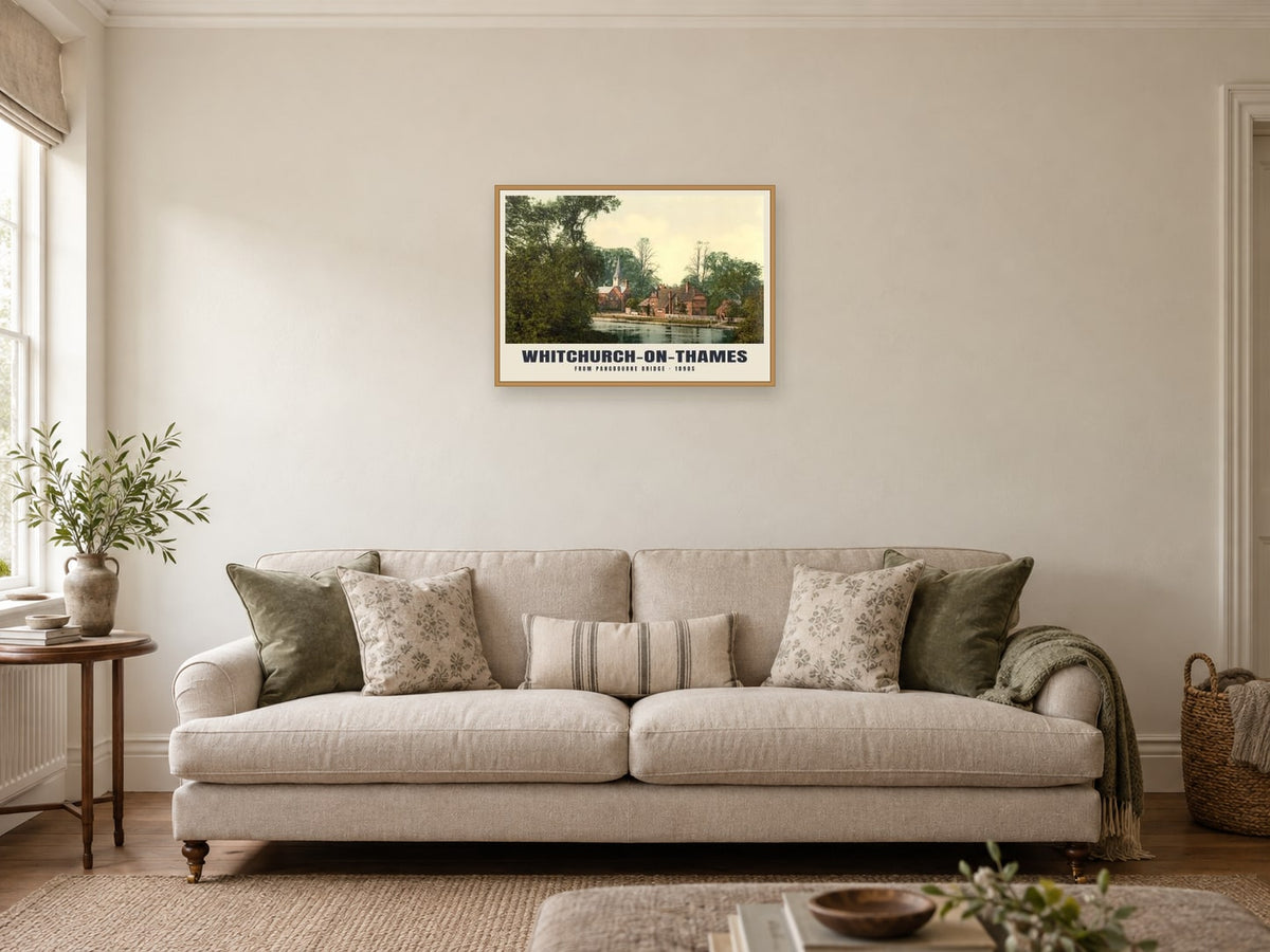 Whitchurch-on-Thames, 1890s Heritage Print at A2, in a natural wood frame, in a sitting room