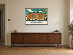 Whitchurch Town Hall Poster at A1, in a black frame, above a sideboard