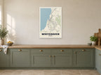 Whitehaven Street Map Poster at A1, in a white frame, in a kitchen