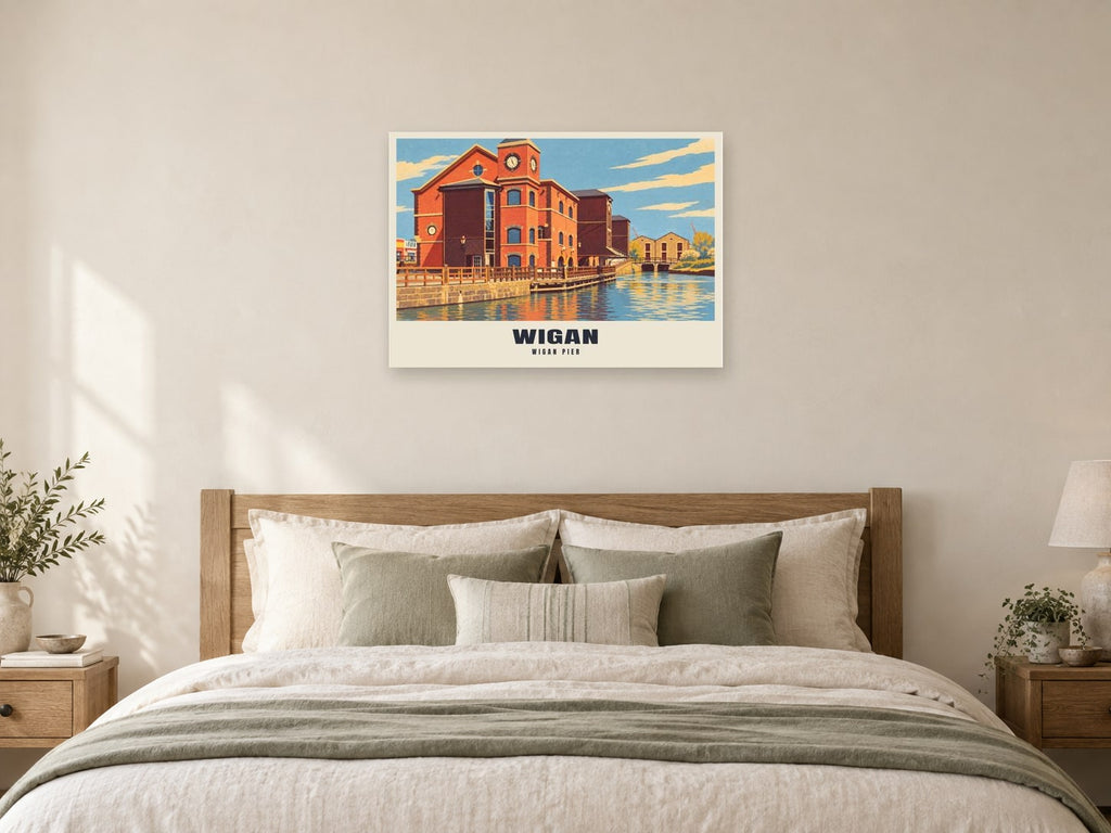 Wigan Pier Poster at A1, as a poster, above a bed