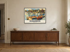 Bowness Bay, Windermere Poster at A1, in a black frame, above a sideboard