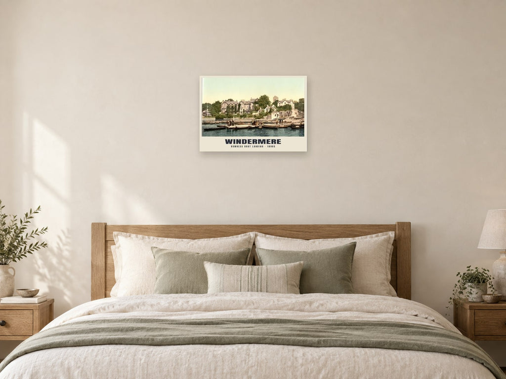 Bowness Boat Landing, Windermere, 1890s Heritage Print at A2, as a poster, above a bed