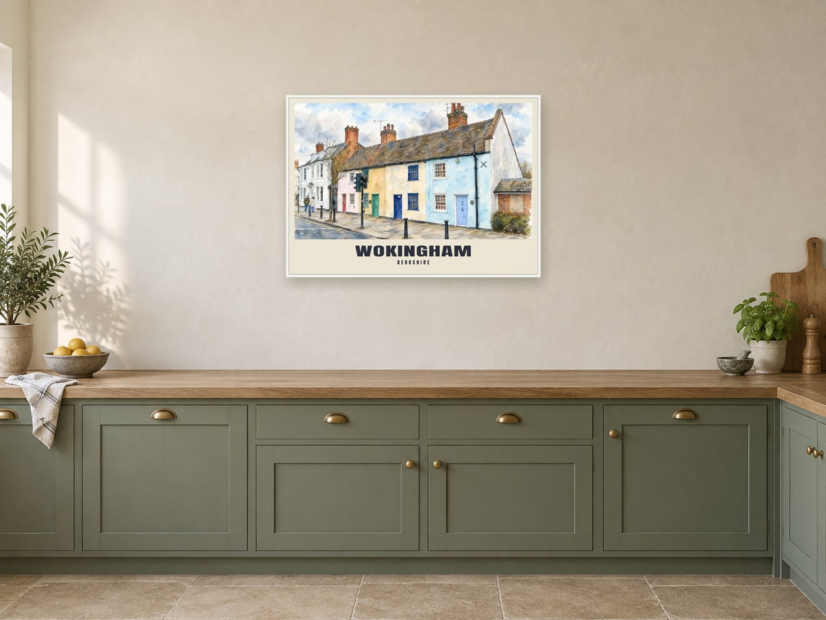 Broad Street, Wokingham Poster at A1, in a white frame, in a kitchen