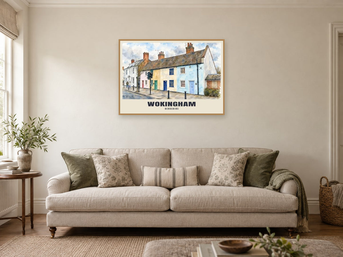 Broad Street, Wokingham Poster at A1, in a natural wood frame, in a sitting room