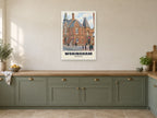 Wokingham Town Hall Poster at A1, in a white frame, in a kitchen