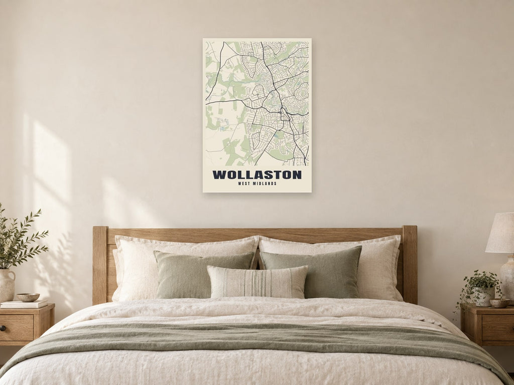 Wollaston Street Map Poster at A1, as a poster, above a bed