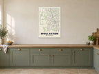 Wollaston Street Map Poster at A1, in a white frame, in a kitchen