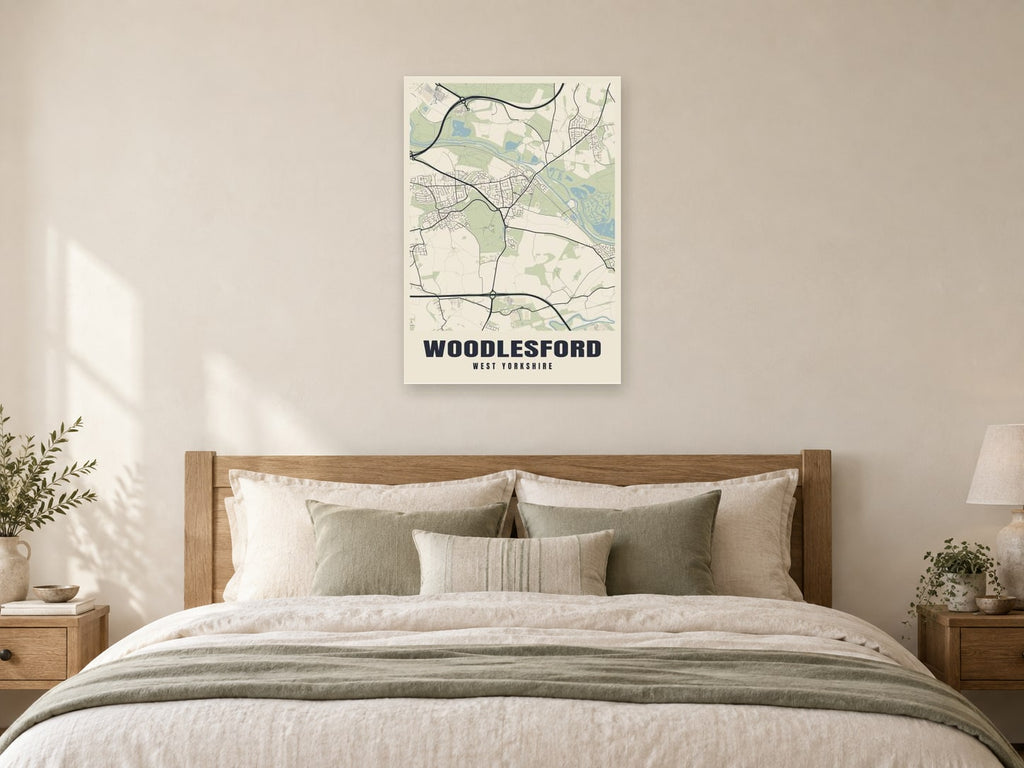 Woodlesford Street Map Poster at A1, as a poster, above a bed