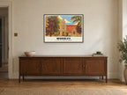 St John the Evangelist Church, Woodley Poster at A1, in a black frame, above a sideboard