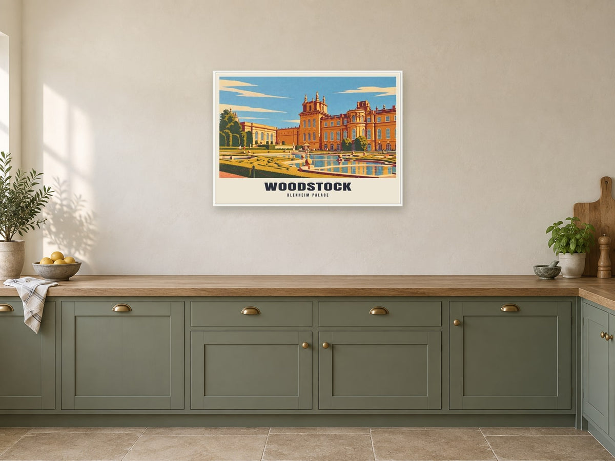 Blenheim Palace, Woodstock Poster at A1, in a white frame, in a kitchen