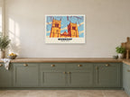 Worksop Priory Poster at A1, in a white frame, in a kitchen