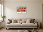 Wrocław Market Square Retro Railway Poster at A2, in a natural wood frame, in a sitting room
