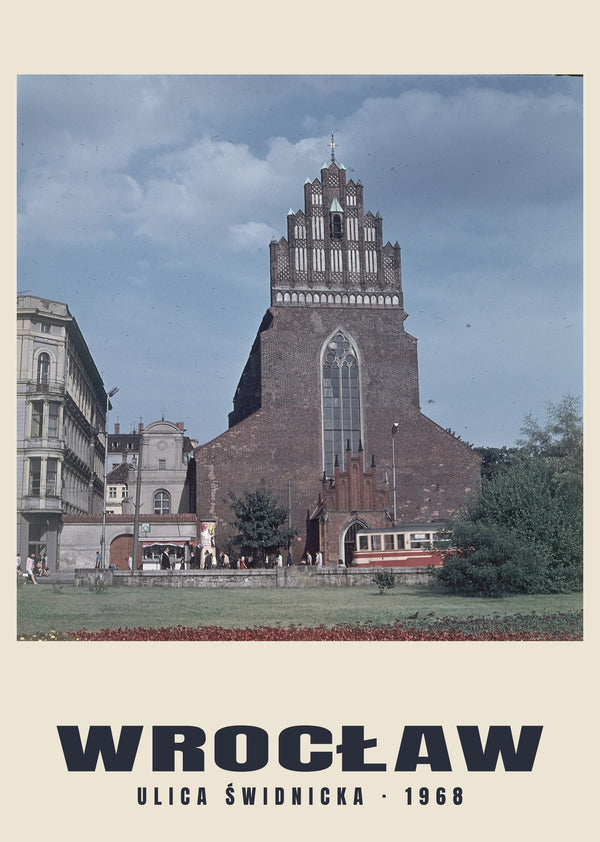 Świdnicka Street Church and Tram, Wrocław — 1968 · Historic photograph print