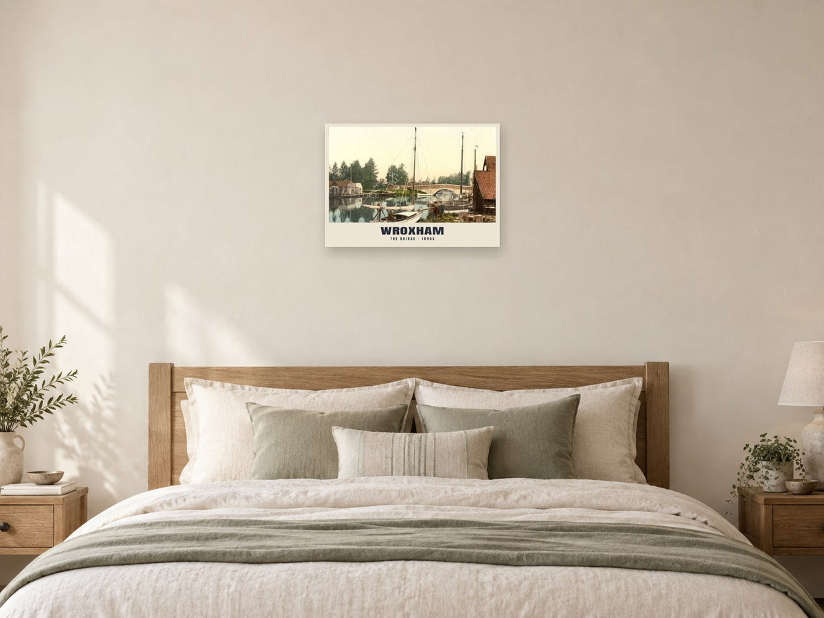 The Bridge, Wroxham, 1890s Heritage Print at A2, as a poster, above a bed