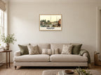 The Bridge, Wroxham, 1890s Heritage Print at A2, in a natural wood frame, in a sitting room