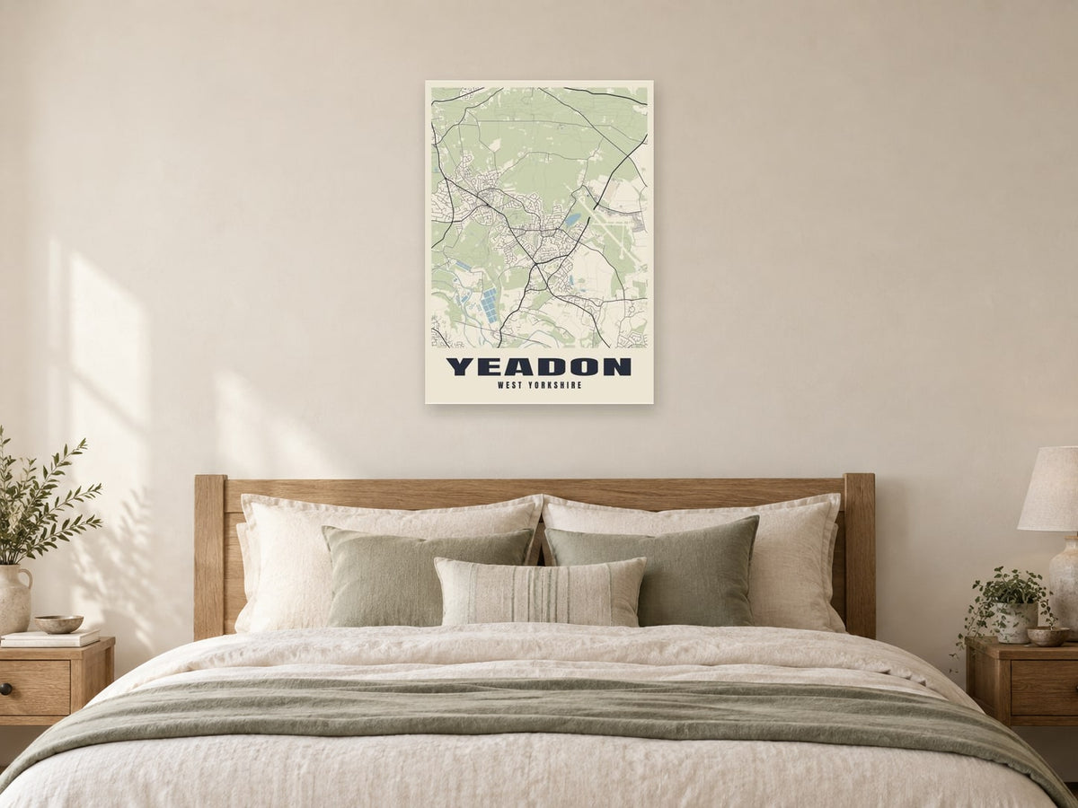 Yeadon Street Map Poster at A1, as a poster, above a bed