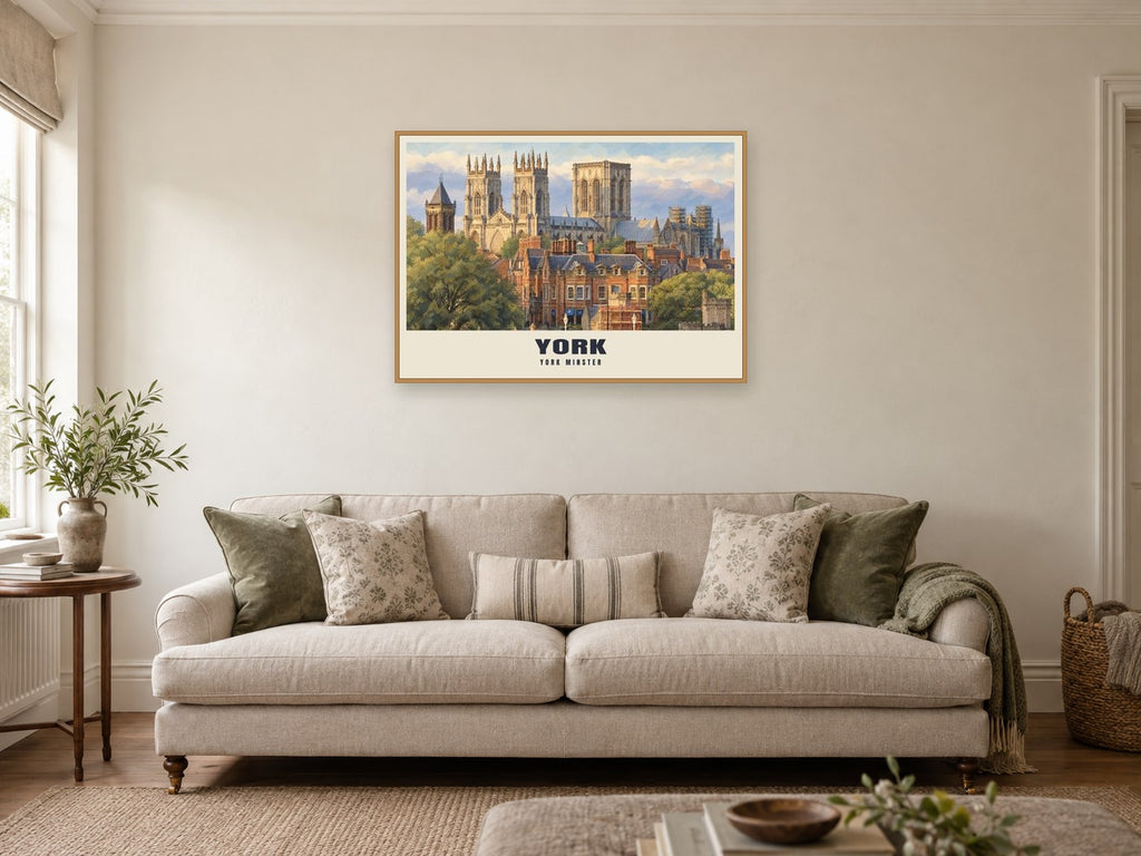 York Minster Poster at A1, in a natural wood frame, in a sitting room