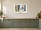 The Shambles, York Poster at A1, in a white frame, in a kitchen